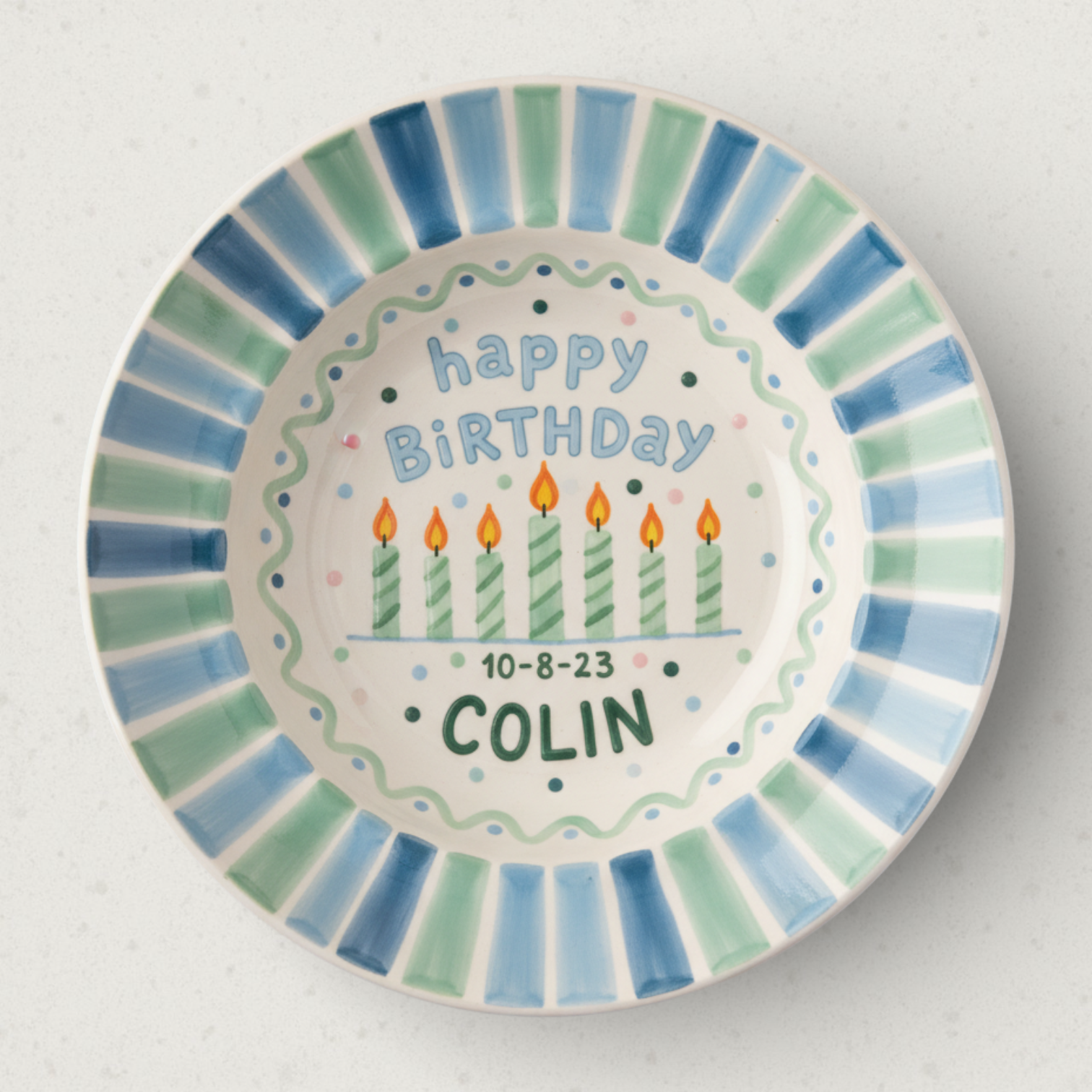 Personalized Boy Birthday Plate – Custom Hand-Painted Ceramic Gift - BCP70