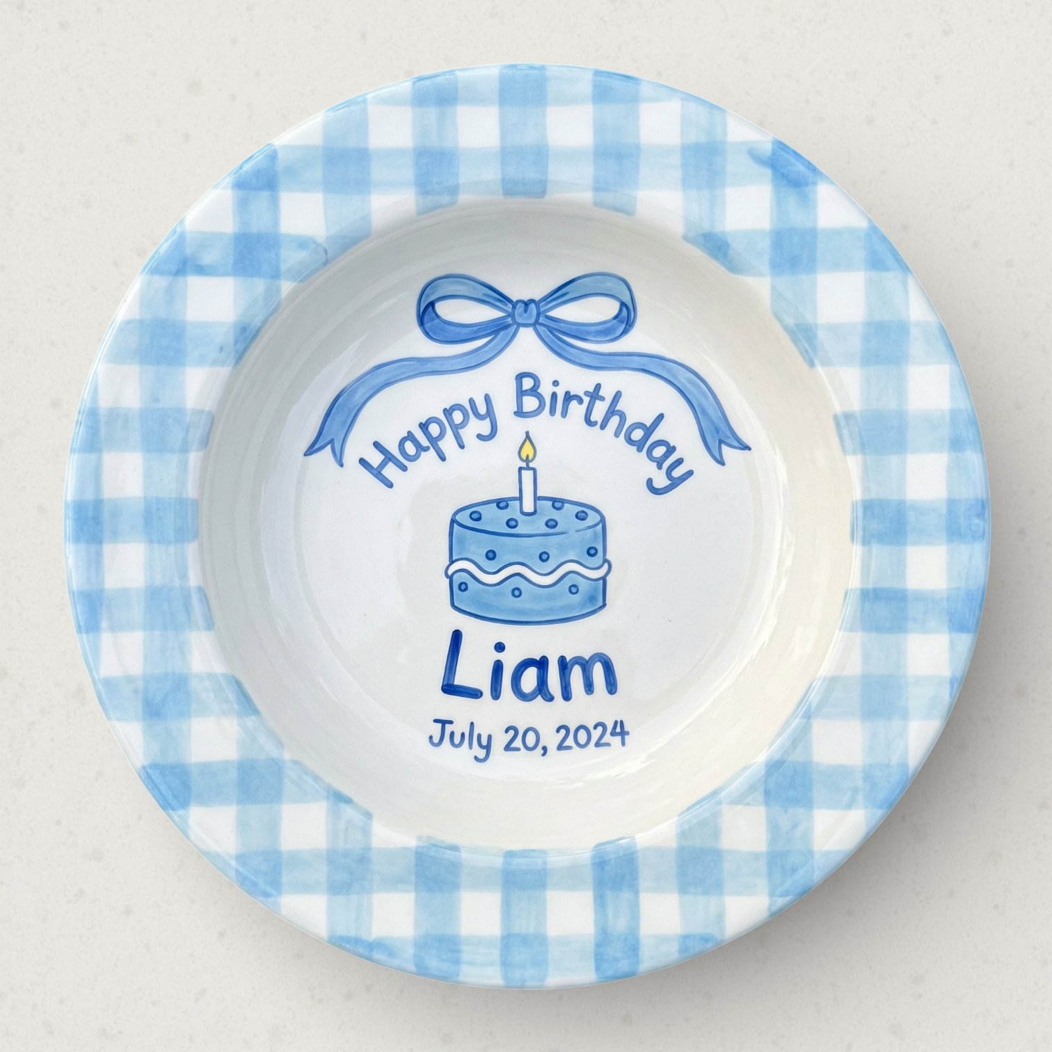 Personalized Boy's Ceramic Birthday Plate - Custom Name & Hand-Painted Keepsake - BCP76