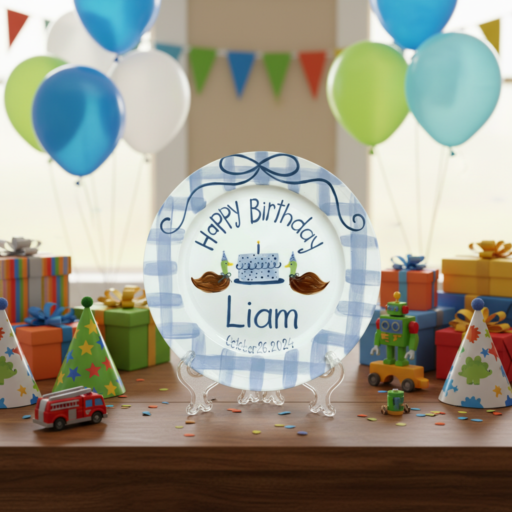 Personalized Boy's Ceramic Birthday Plate - Custom Name & Hand-Painted Keepsake - BCP61