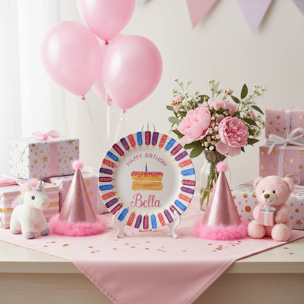 Personalized Girl Birthday Plate – Custom Hand-Painted Ceramic Gift - BCP57