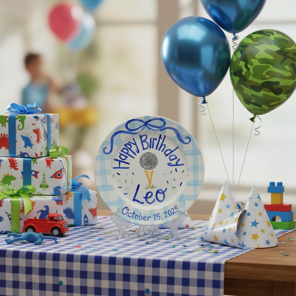 Personalized Boy's Ceramic Birthday Plate - Custom Name & Hand-Painted Keepsake - BCP19