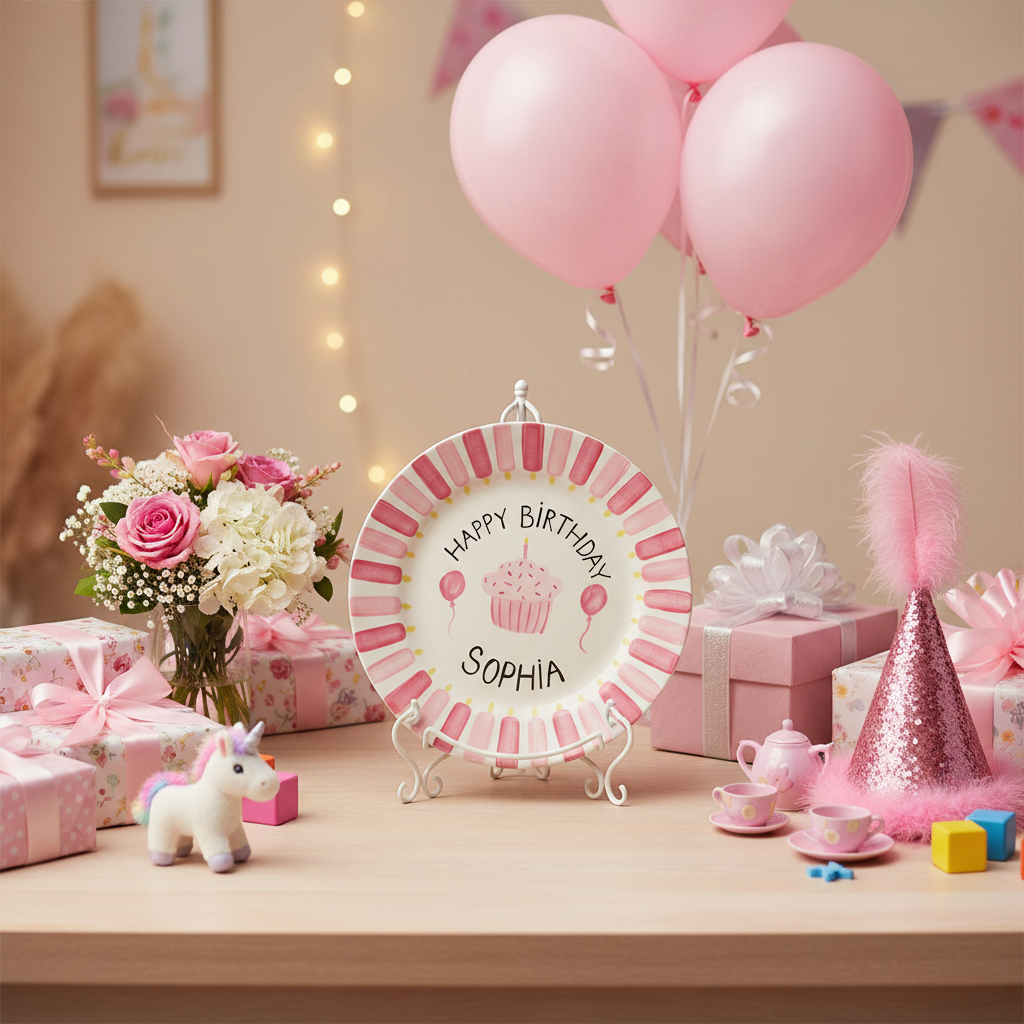 Personalized Baby Girl Ceramic Birthday Plate – Custom Hand Painted Ceramic Gift - BCP55