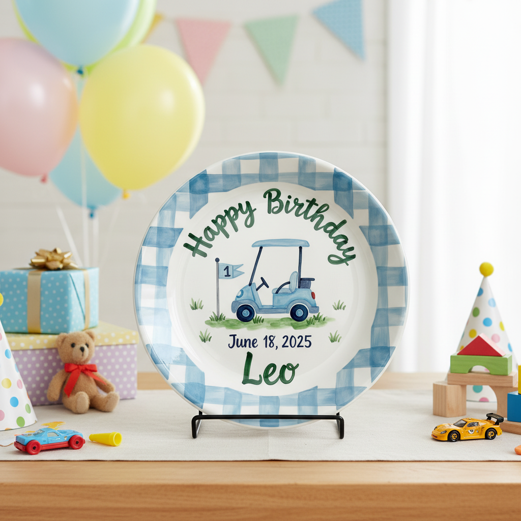 Personalized Boy's Ceramic Birthday Plate - Custom Name & Hand-Painted Keepsake - BCP99