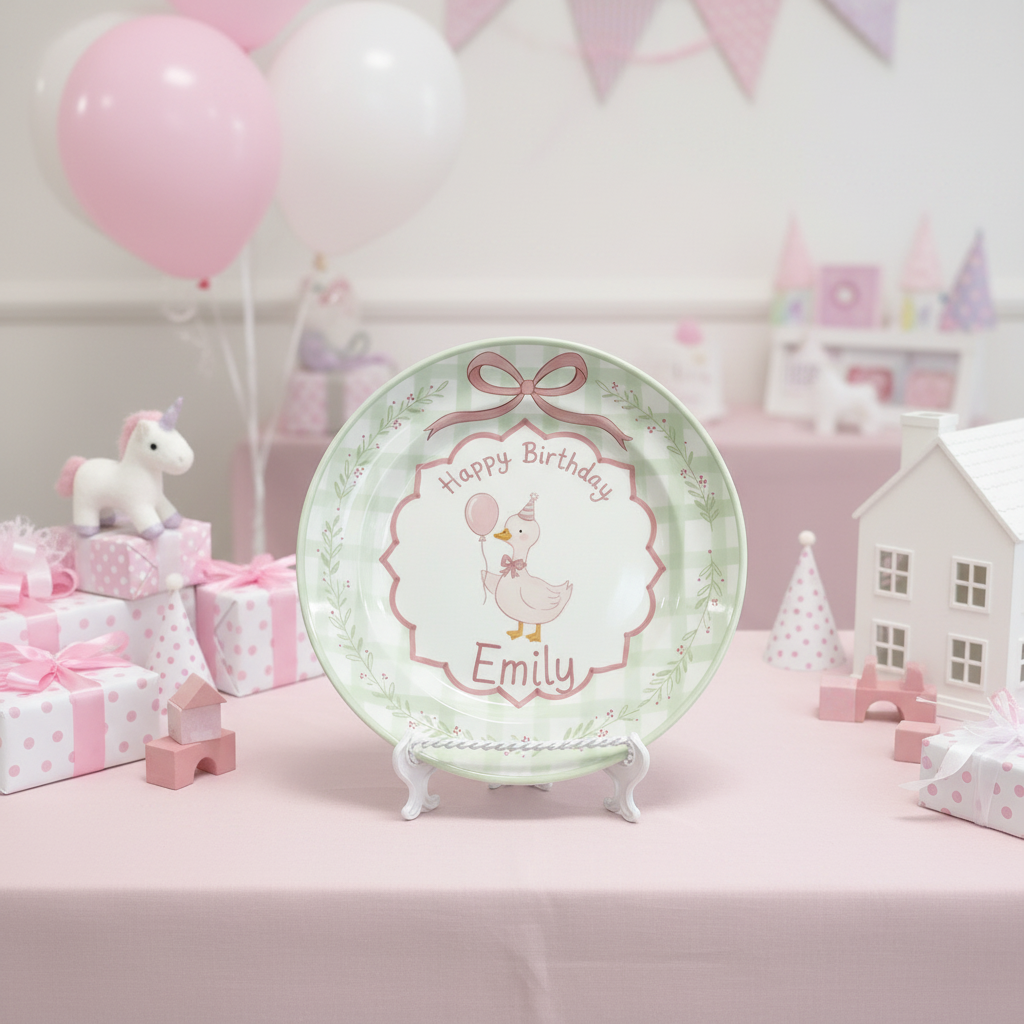 Personalized Girl's Ceramic Birthday Plate - Custom Name & Hand-Painted Floral Keepsake- BCP94