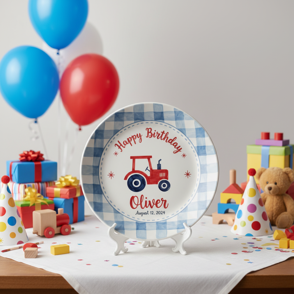 Personalized Boy's Ceramic Birthday Plate - Custom Name & Hand-Painted Keepsake - BCP98