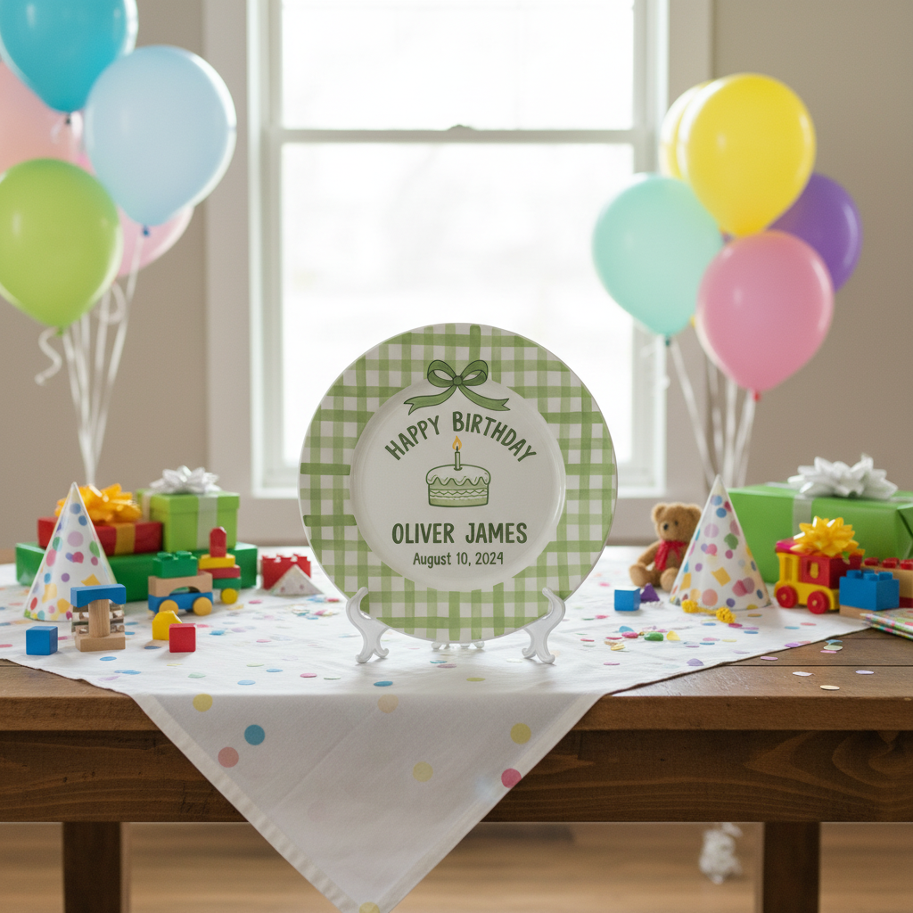 Personalized Boy's Ceramic Birthday Plate - Custom Name & Hand-Painted Keepsake - BCP80