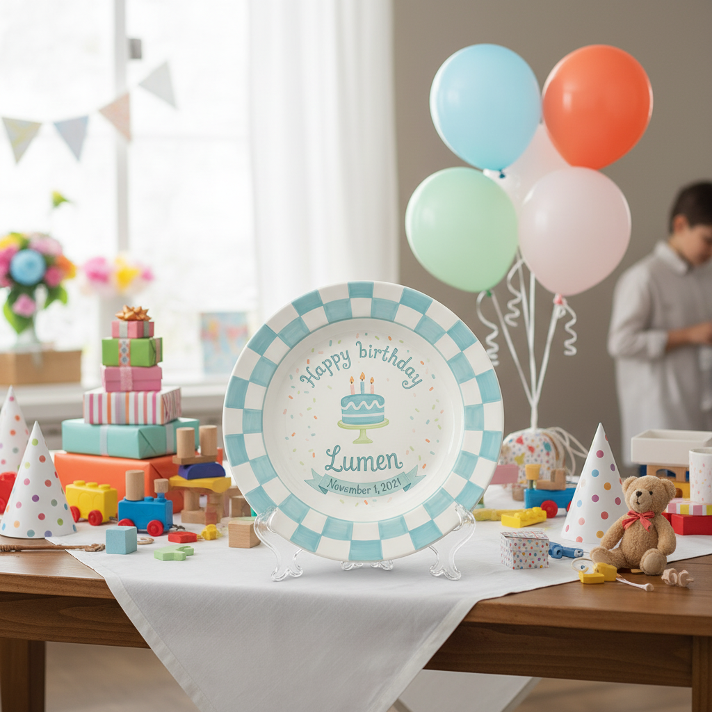 Personalized Boy's Ceramic Birthday Plate - Custom Name & Hand-Painted Keepsake - BCP86
