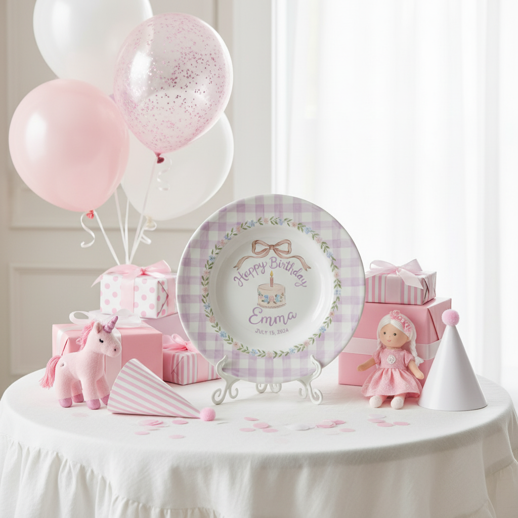 Personalized Ceramic Birthday Plate - Custom Name & Date Keepsake Gift for Girls- BCP77