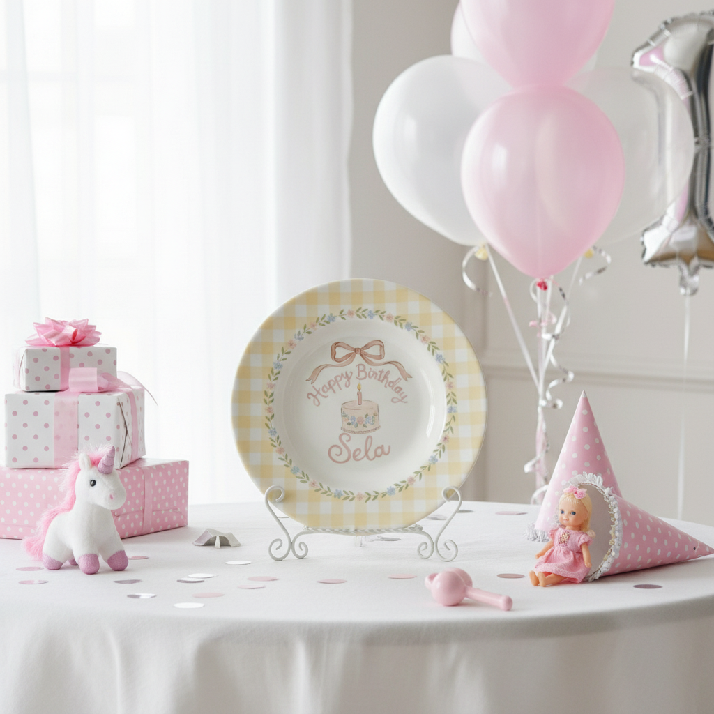 Personalized Ceramic Birthday Plate - Custom Name & Date Keepsake Gift for Baby Girl- BCP77