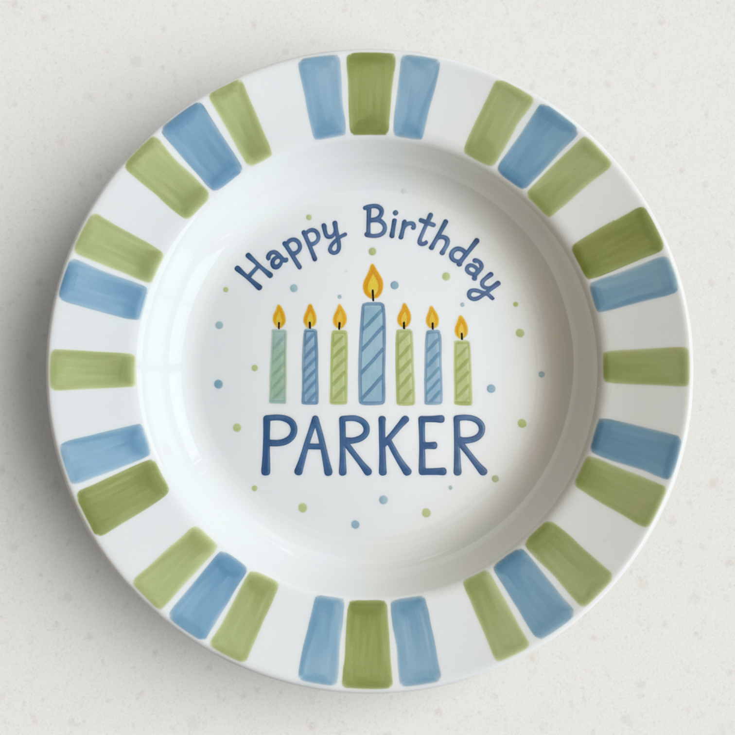 Personalized Boy's Ceramic Birthday Plate - Custom Name & Hand-Painted Keepsake - BCP85