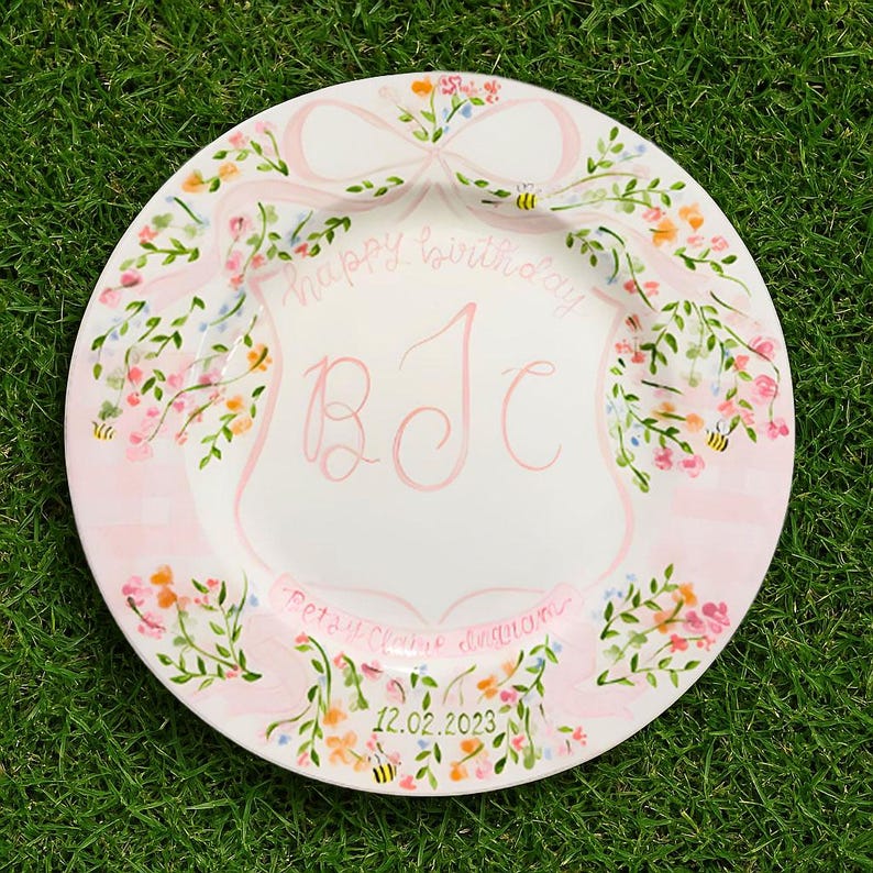 Personalized Baby Girl Flower Plate - Custom Monogrammed Keepsake - BCP06