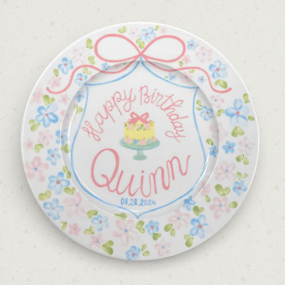 Floral Personalized Birthday Plate with Name & Date for Kids Gift- BCP38
