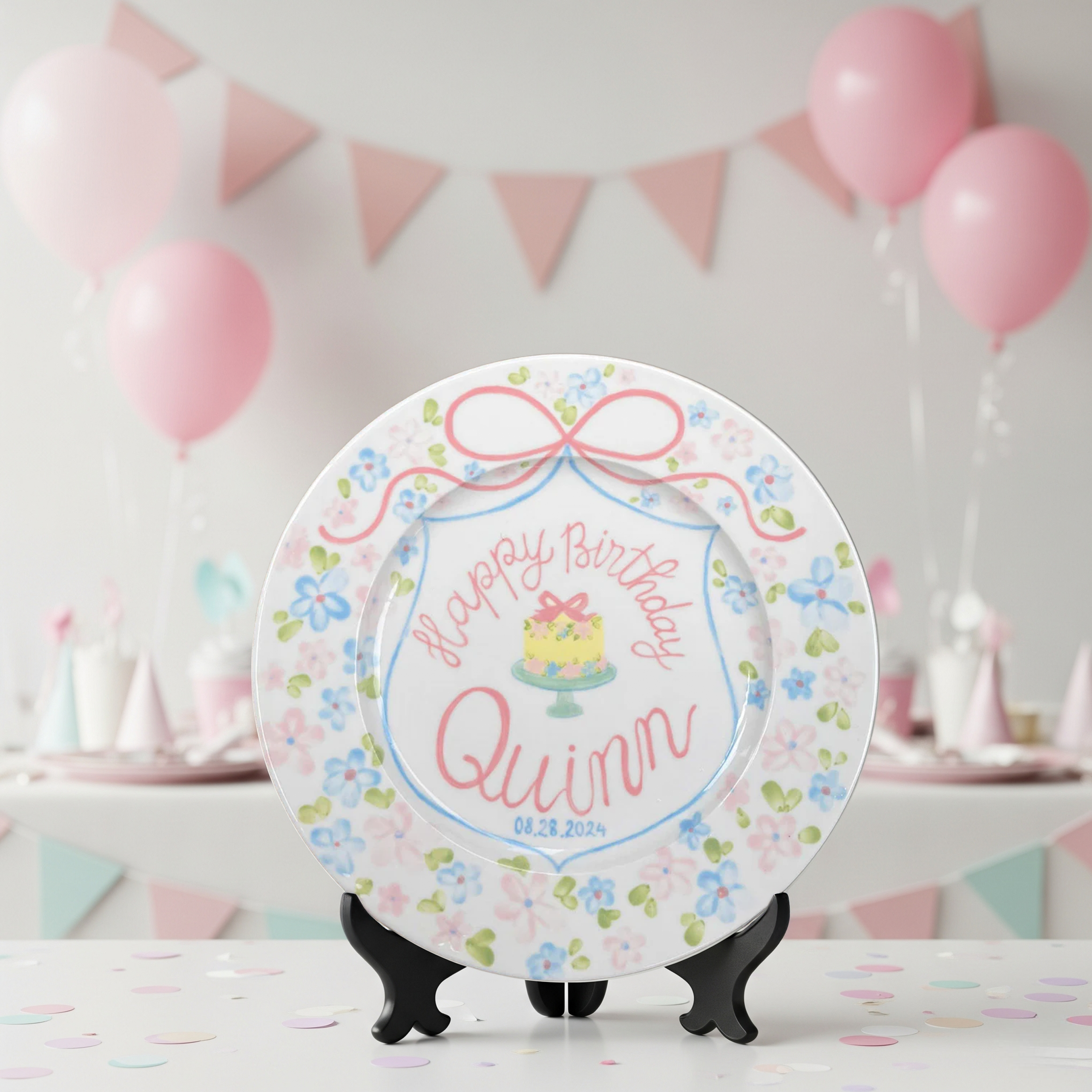Floral Personalized Birthday Plate with Name & Date for Kids Gift- BCP38