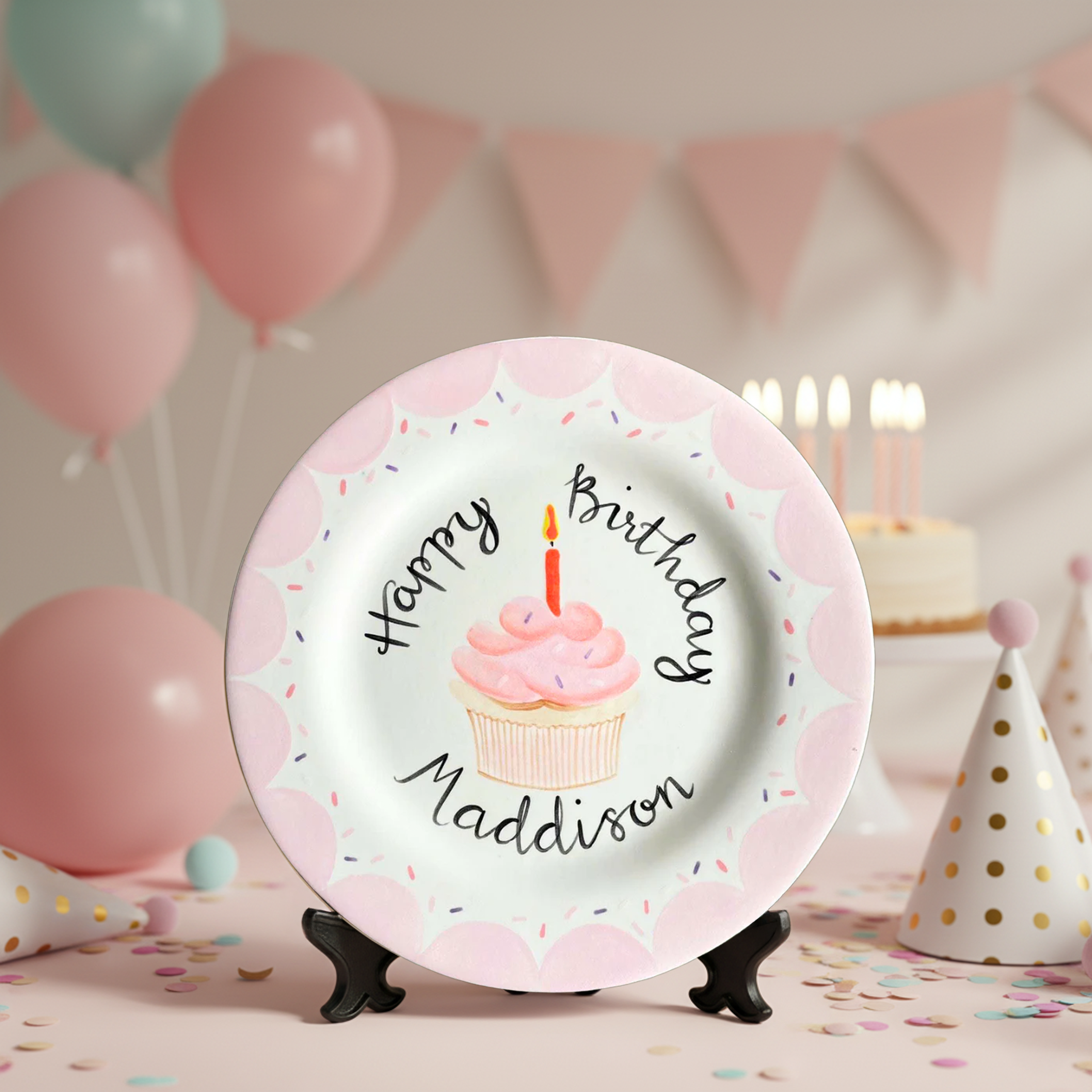 Personalized Cupcake Birthday Plate with Name – Hand-Painted Ceramic - BCP43